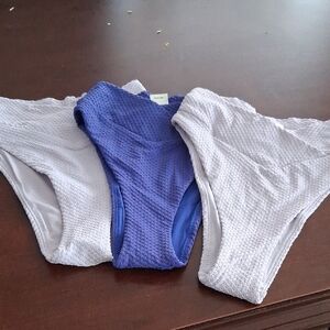 Aerie Set of Three Purple and White Textured Bikini Bottoms.